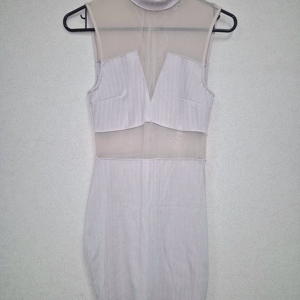 Elegant Sheer Panel Dress in Tan